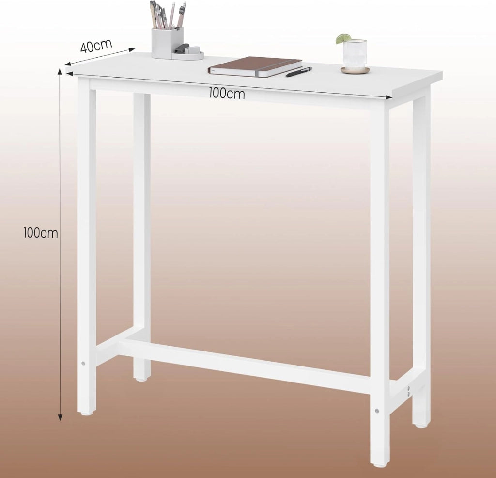 Tavolo Alto con 2 Sgabelli, Set Pranzo per Cucina, Sala da Pranzo, Isola da Cucina, Sgabelli Rotondi, Struttura in Metallo, Design Industriale, Bianco