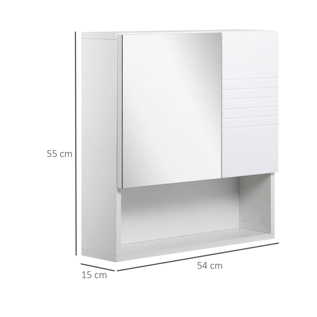 EasyComfort Armadietto Specchiera Bagno, Specchio Bagno Contenitore con Fissaggio a Muro, 54x15x55cm, Bianco
