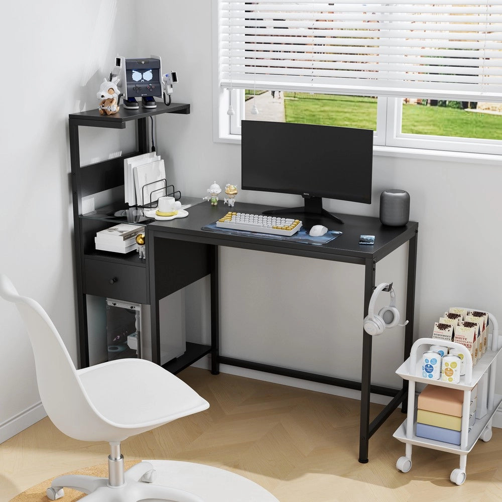 Scrivania con Presa di Corrente e Ripiani ¨C Xylo ¨C Nera, USB, Ufficio