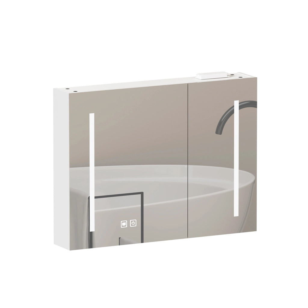 Armadietto Specchio LED con Ante ¨C MINIMAL ¨C Bagno, Rovere, Bianco