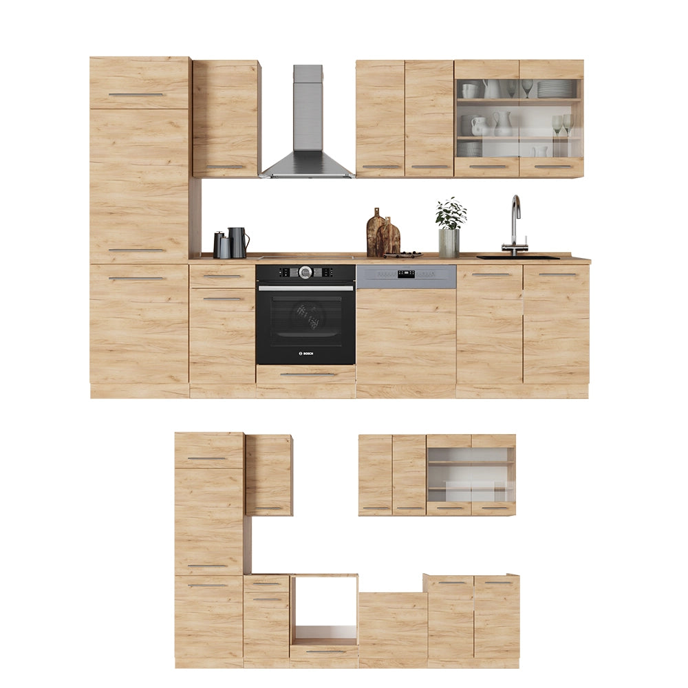Cucina componibile Fame-Line Rovere dorato/Rovere dorato 300 cm, PL Marmo Vicco