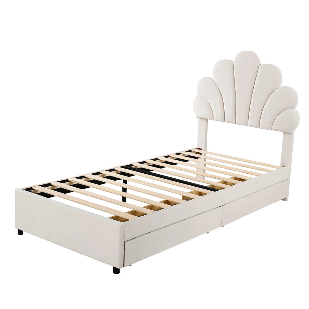 Letto singolo per bambini - Xylo - 90x200 cm - Beige - Con 2 cassetti