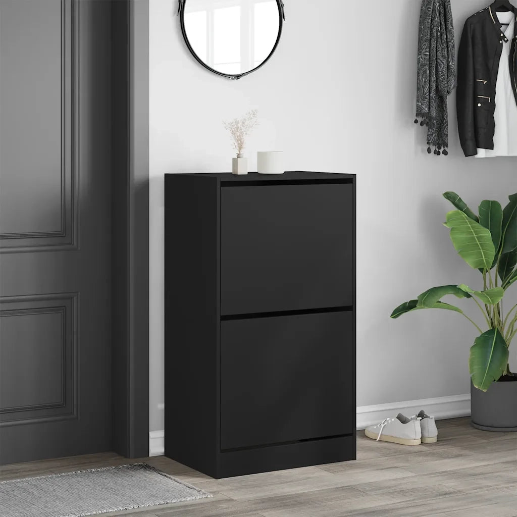 Scarpiera | Mobile per scarpe con 2 Cassetti Ribaltabili Nera 60x42x108 cm