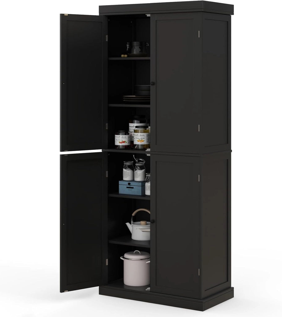 Credenza da Cucina, Mobile da Cucina Moderno con 6 Ripiani, 2 Ripiani Regolabili, per Cucina, Sala da Pranzo e Soggiorno, 76 x 40 x 184,5 cm (Bianco)