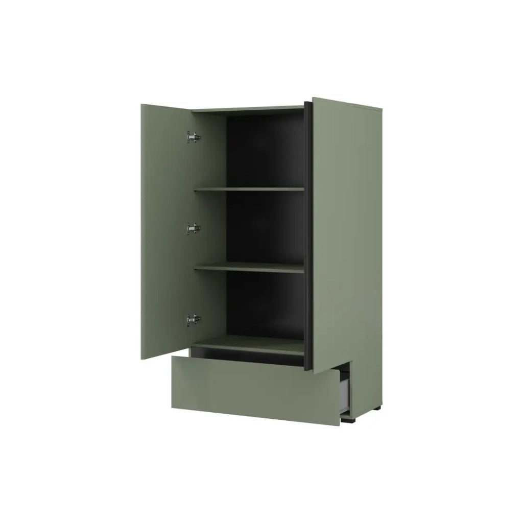 Armadio di stoccaggio HAVANA – 2 porte 1 cassetto – Colore verde salvia e nero – Design moderno e compatto