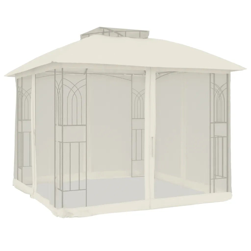 Gazebo con Tetto Doppio e Pareti Rete Crema 2,94x2,94 m Acciaio 368454