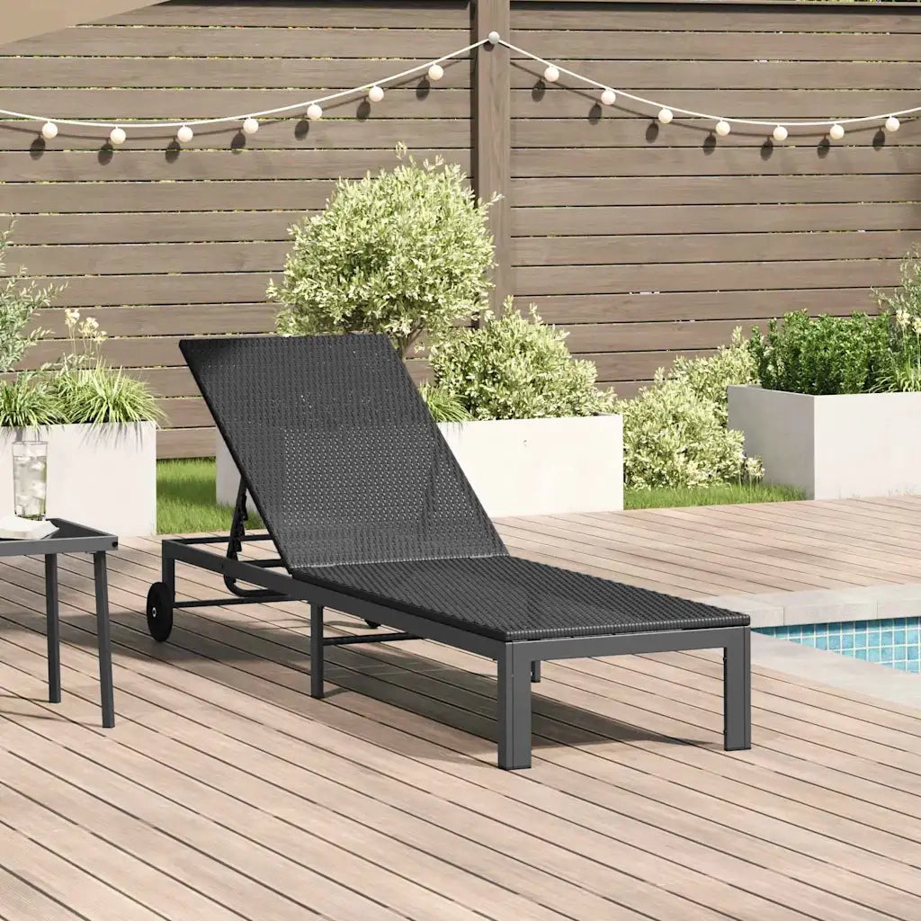 Lettino da Lettino sole | Sdraio da giardino | Lettino da sole Nero 206 x 62.5 x 74 cm polyrattan