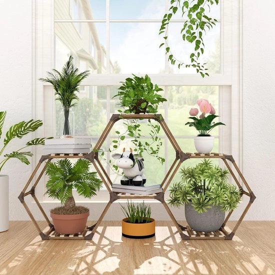 Stand a fiori zesnucleo, supporto per piante per interni ed esterni, plantenrek in legno creativo da assemblare, piattaforma per fiori per finestre, angoli, salotto, balcone, giardino, ufficio (6 livelli, 147 x 26 x 75 x 75 cm)