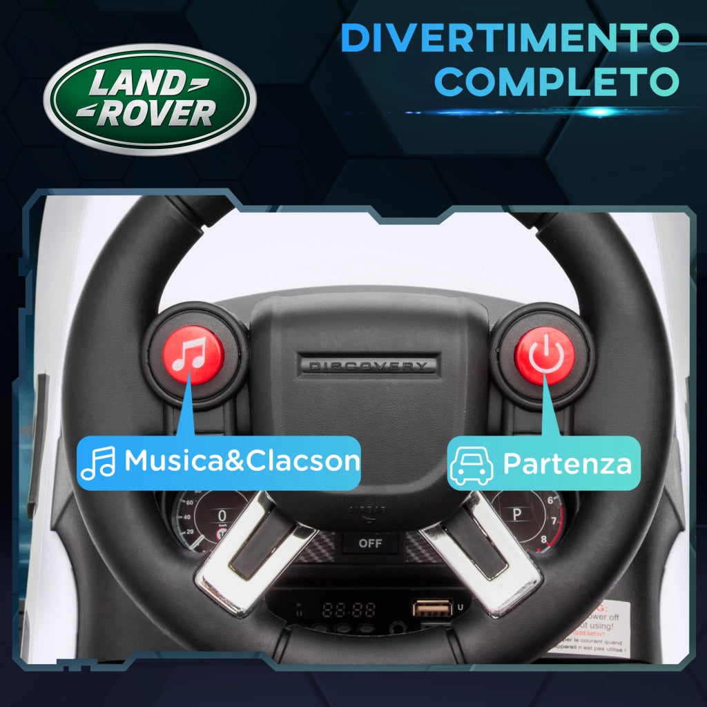 Macchina per Bambini con Licenza Land Rover 6V, Funzionamento Elettrico e a Spinta, Velocit¨¤ 3km/h, Bianco
