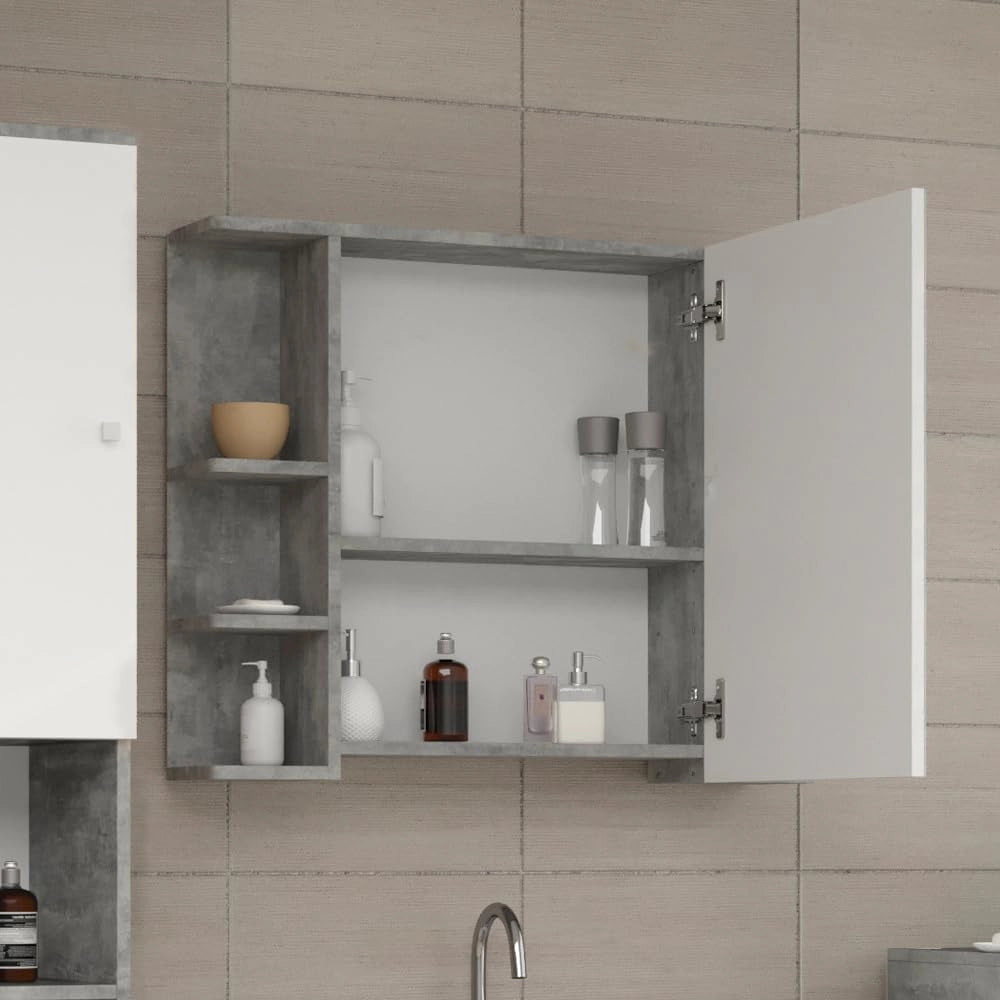 Specchio contenitore bagno Fynn, Calcestruzzo, 79.6 x 64 cm, con specchio e ripiani aperti per montaggio a parete
