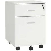 Cassettiera Ufficio a 2 Cassetti con Serratura e 5 Ruote, in Truciolato, 40x49x58 cm, Bianco
