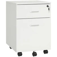 Cassettiera Ufficio a 2 Cassetti con Serratura e 5 Ruote, in Truciolato, 40x49x58 cm, Bianco