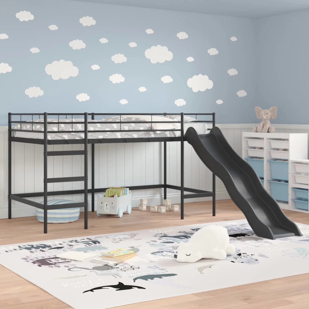 Letto loft per bambini con scivolo Nero e antracite 42020778