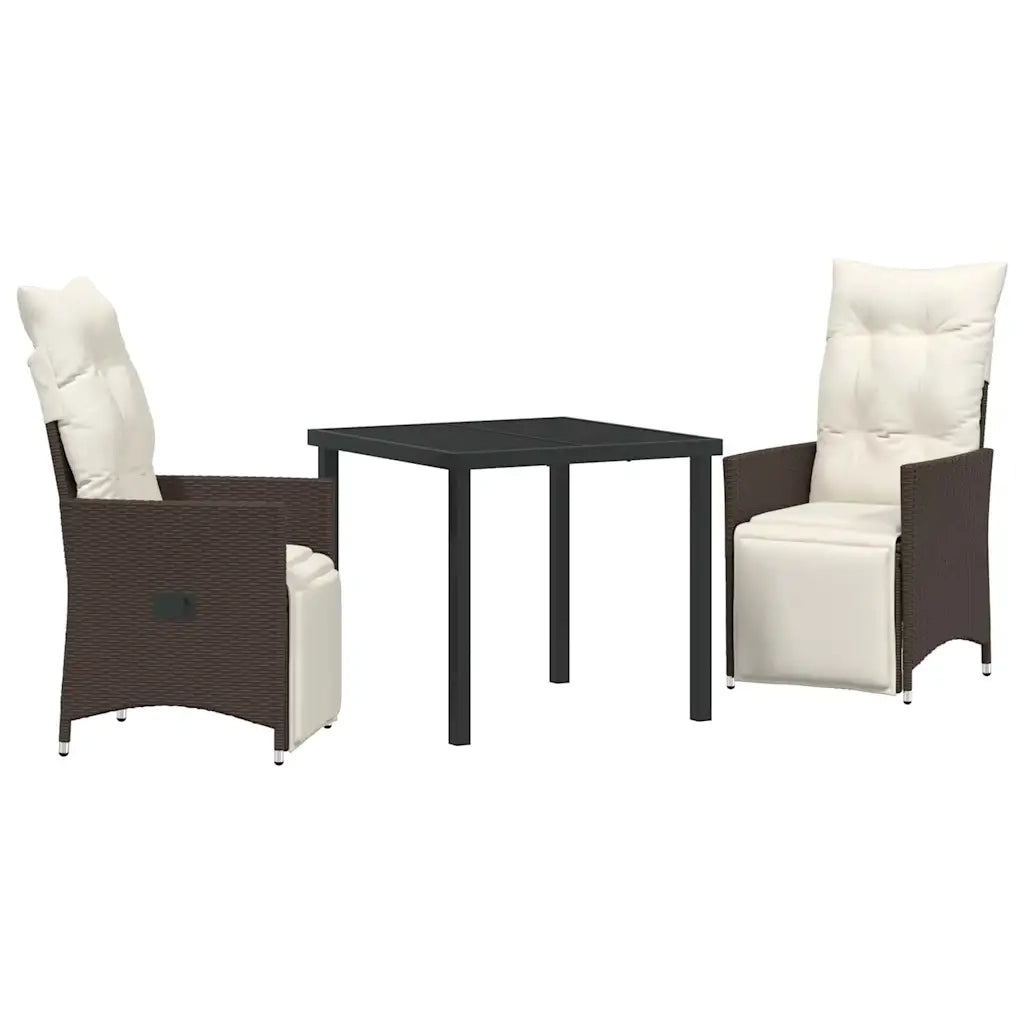 Set da Pranzo per Giardino con cuscino 3 pcs Marrone polyrattan