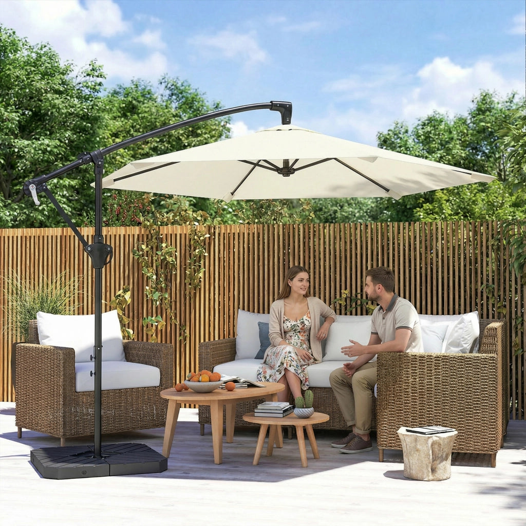 Ombrellone da giardino ?300 cm con meccanismo a manovella ¨C zephmum ¨C bianco crema