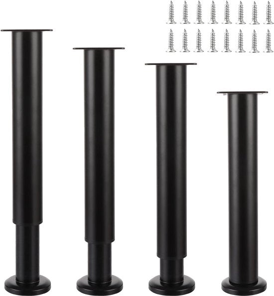 Piedini in metallo per mobili - 8 pezzi - altezza regolabile da 25 a 42 cm - nero - televisori, cassetti per bagno, cassetti per letto