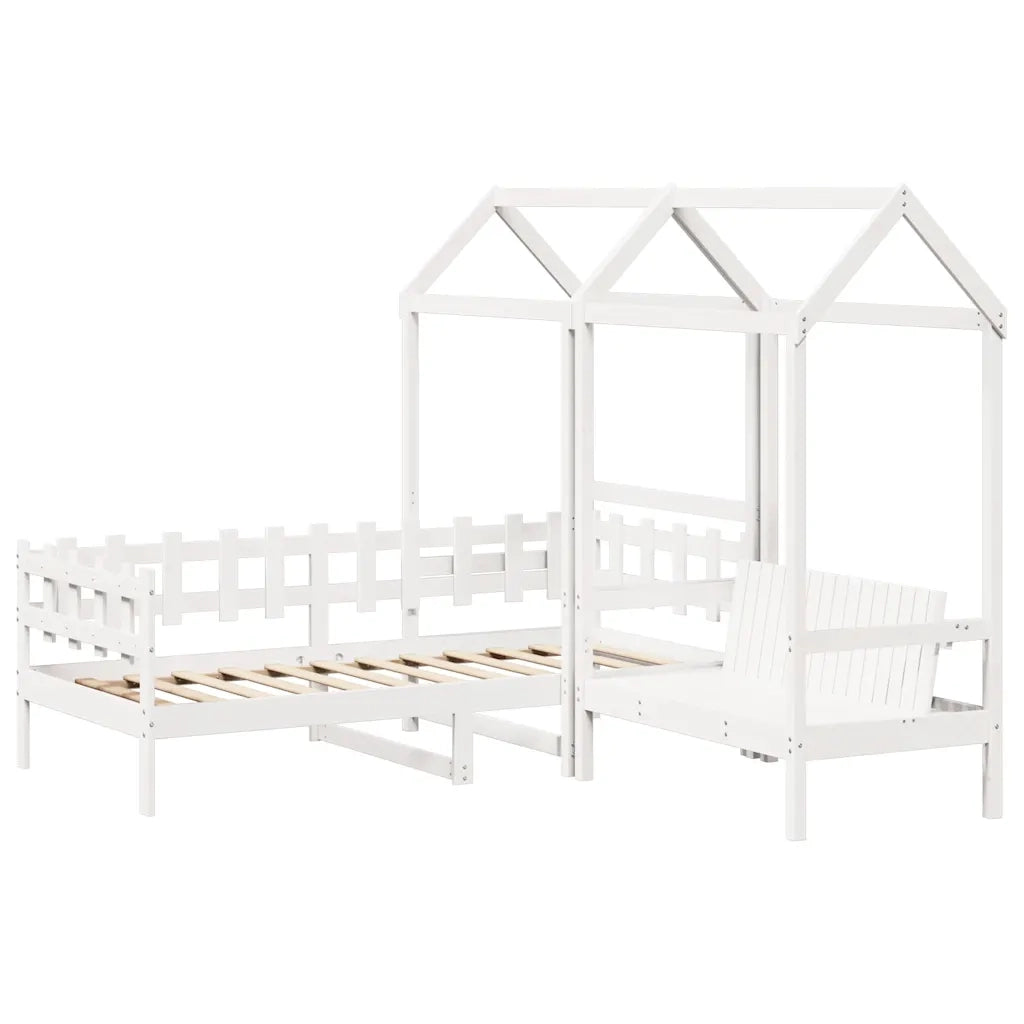 Set Dormeuse e Panca con Tetto Bianco 80x200cm Massello Pino