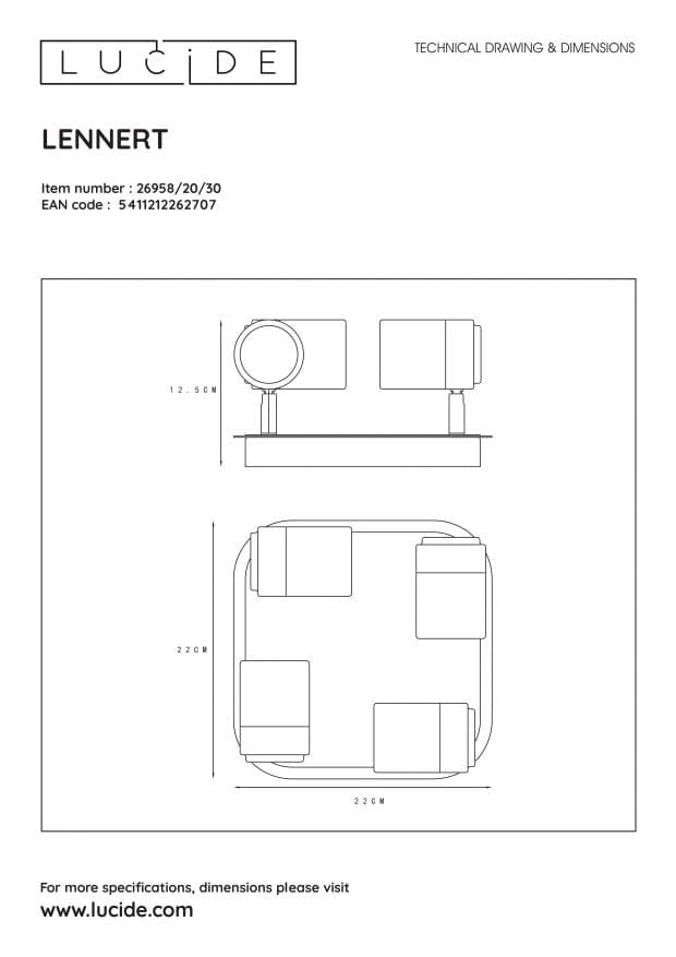 Plafoniera spot Lucide Lennert 4xGU10 5W nera IP44