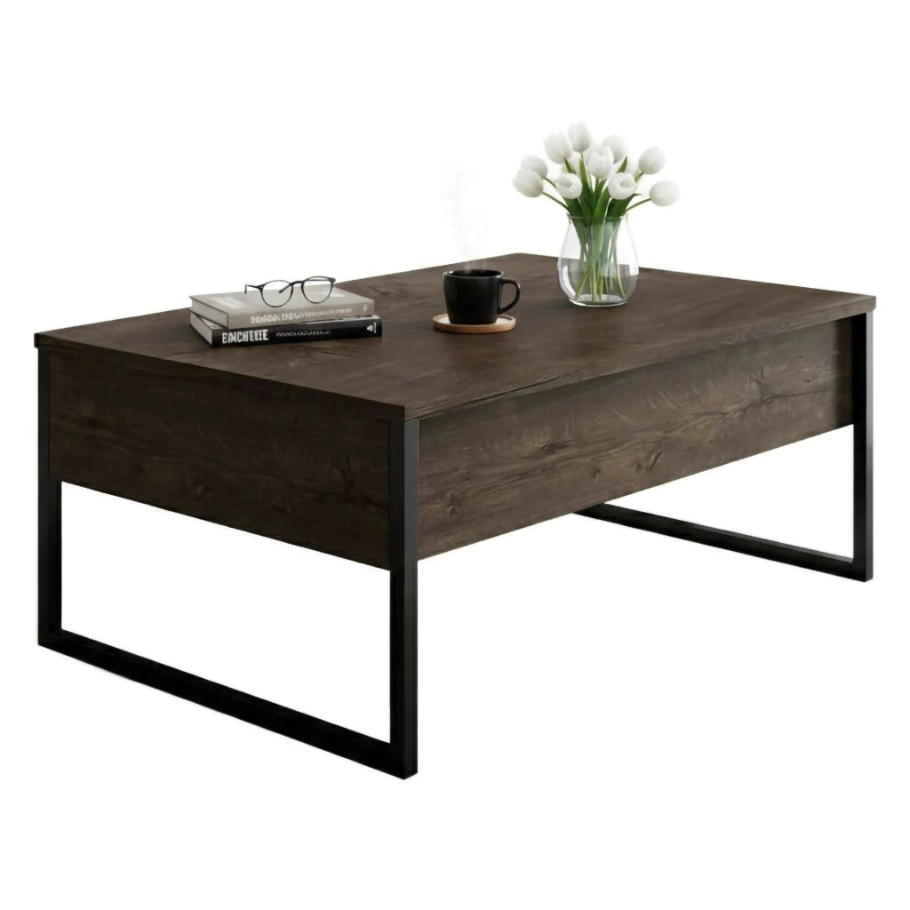 Tavolino da salotto Lavinia, Tavolo basso da caffè, Portariviste per divano, Ripiano da soggiorno, 90x60h40 cm, Noce e Nero
