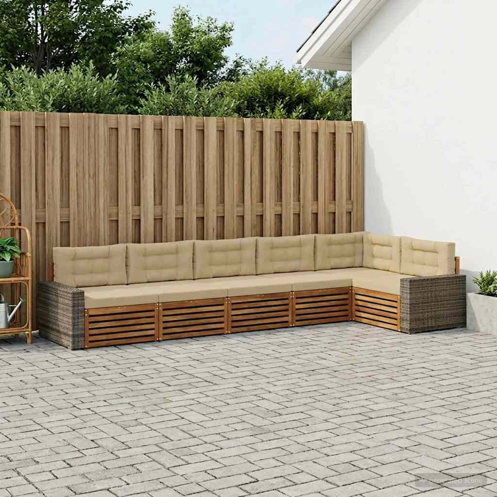 Set di divani da esterno 6 pz Naturale e Beige Poliestere 3383431