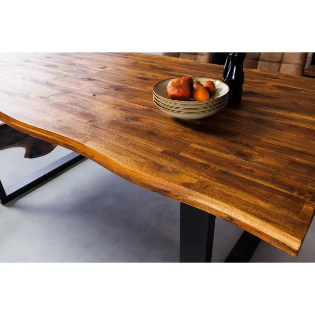 Tavolo da pranzo NALKO 160 cm – Piano in legno di acacia oliato e struttura in metallo nero – Stile industriale e naturale