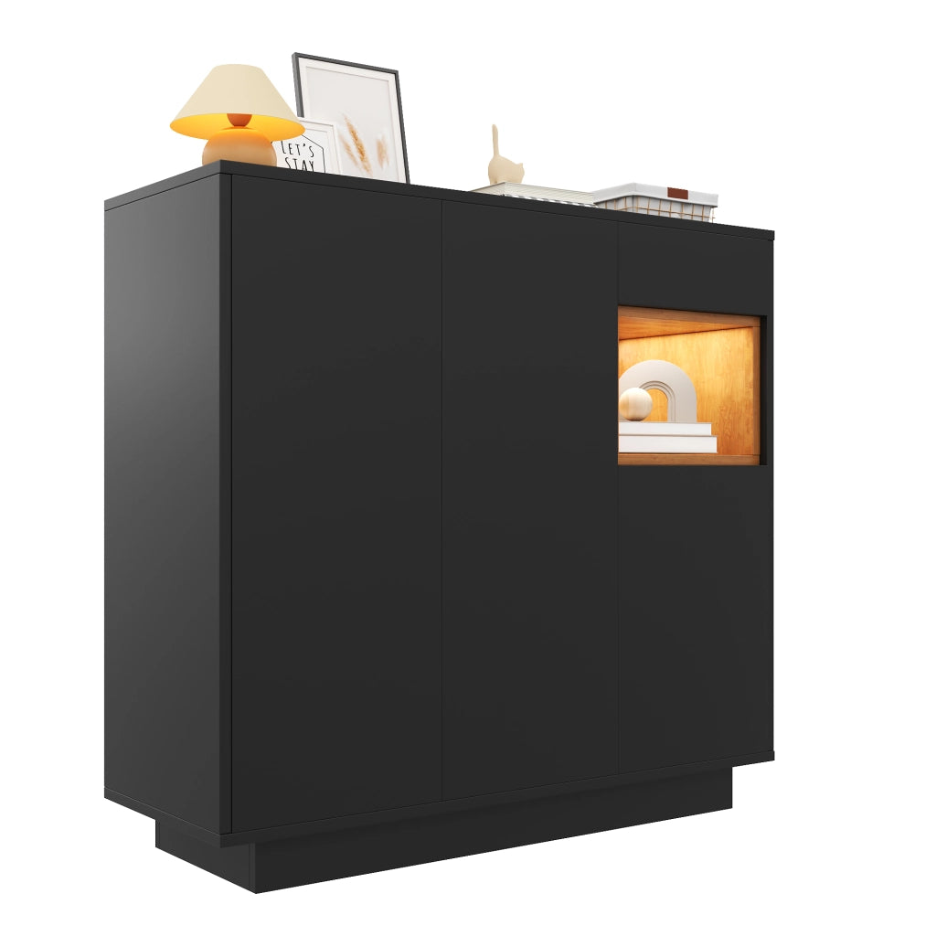 Mobile Scarpiera con 1 Cassetto; Ripiani Regolabili e LED 16 Colori; Stile Moderno; in Pannelli; Nero/Naturale; 105??39;5??100;5 cm
