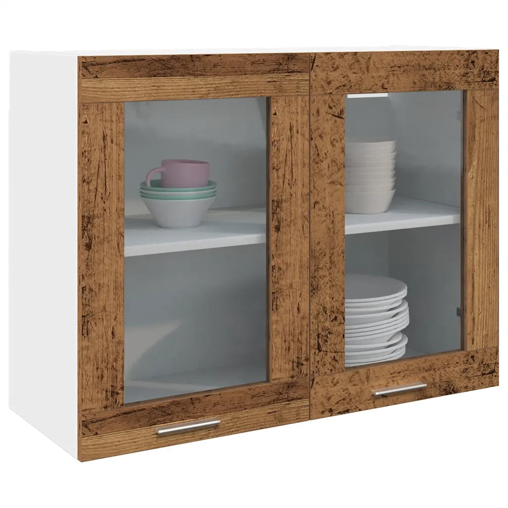 vidaXL Mobile Pensile con Vetro “Lyon” Legno Antico 80x31x60 cm
