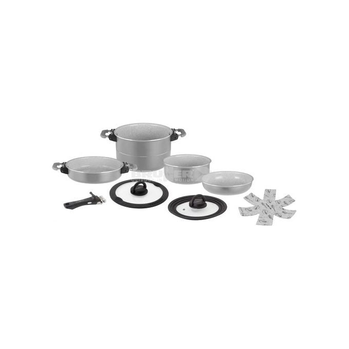 Brunner MOV9984745 Fusion Set Pentole Campeggio 7+1 Alluminio Ceramica Antiaderente Magnetogrip Induzione 3.5 Kg