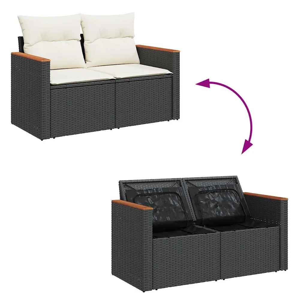 Set Divani da Giardino 9 pz con Cuscini Nero Polyrattan Acacia 3327500