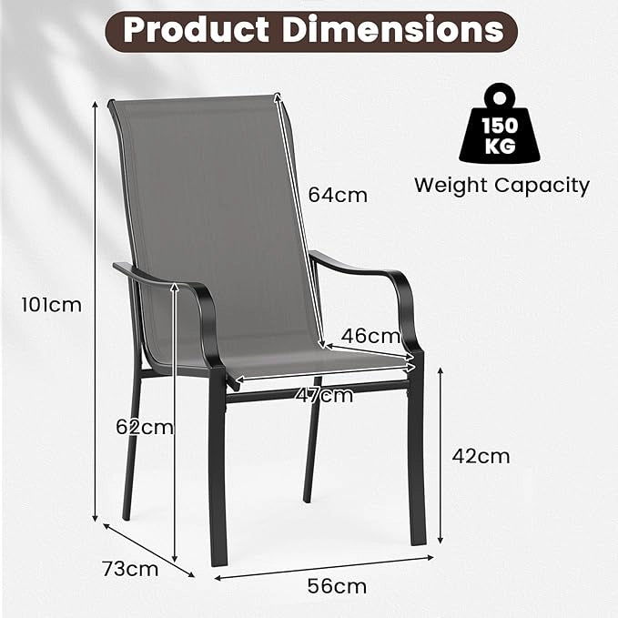 Set di 2/4 Sedie da Pranzo Giardino, Mobile da Pranzo con Schienale Alto, Struttura in Metallo, Poltrona per Esterno Giardio Balcone, Portata 150 kg