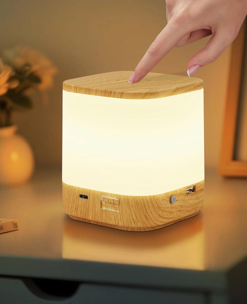 ZMH Lampada da tavolo LED effetto legno touch dimmerabile USB ricaricabile 1800mAh 3 temperature colore per camera letto