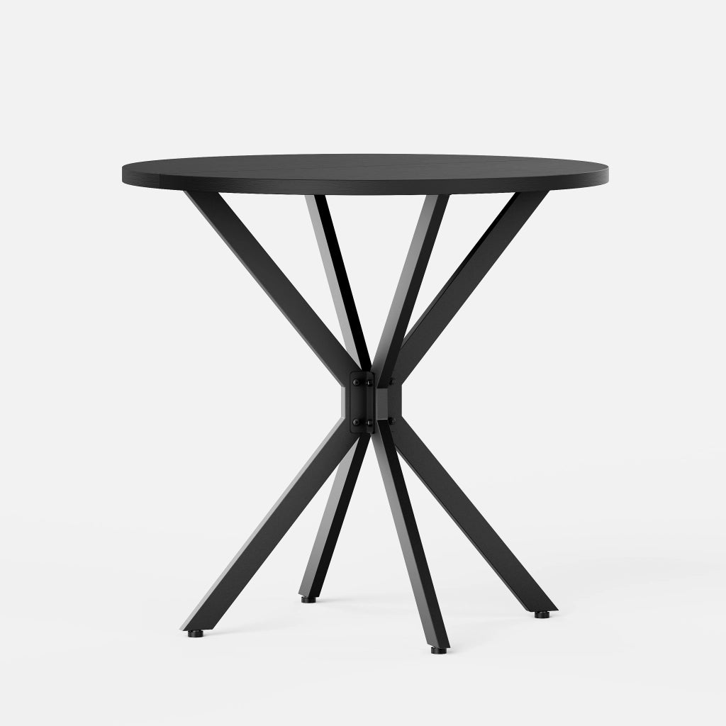 Tavolo da pranzo rotondo con gambe a X in ferro, piano nero, per cucina e home office, diametro 80 cm