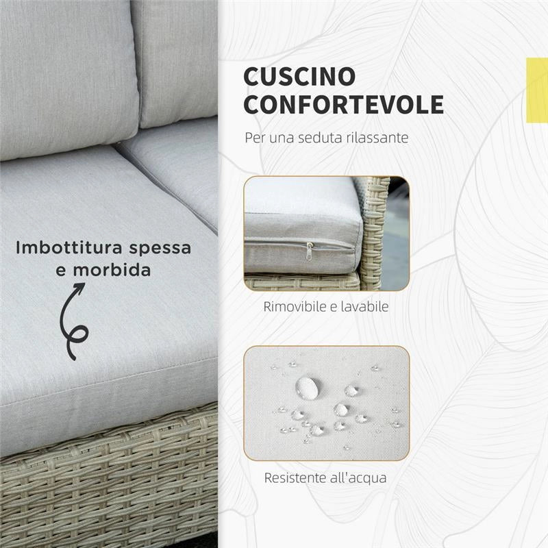 SALOTTO DA GIARDINO 7 PEZZI MODULABILE IN RATTAN PE CON CUSCINI, BEIGE