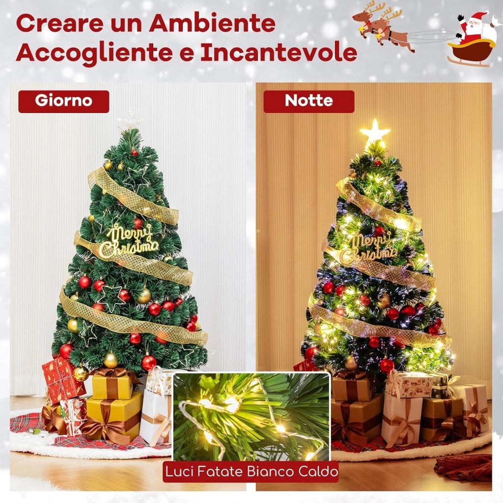 Albero di Natale in Fibra Ottica 120 cm, Albero di Natale Artificiale Pre-illuminato con 18 Luci a Stringa, Stella sulla Cima e 130 Punte dei Rami (120 CM)