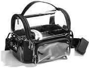 Borsa da bagno portatile in PVC trasparente con contenitore per spazzola cosmetica e tasca di stoccaggio con borsa cosmetica, nero
