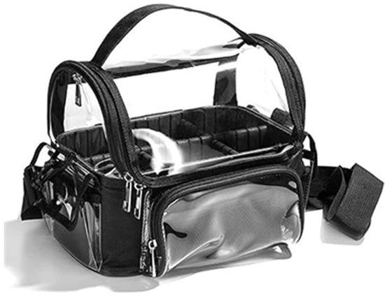 Borsa da bagno portatile in PVC trasparente con contenitore per spazzola cosmetica e tasca di stoccaggio con borsa cosmetica, nero