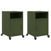 Set di 2 Comodini | Armadio da Notte | Mobiletto da notte Verde Oliva 36x39x59 cm in Acciaio
