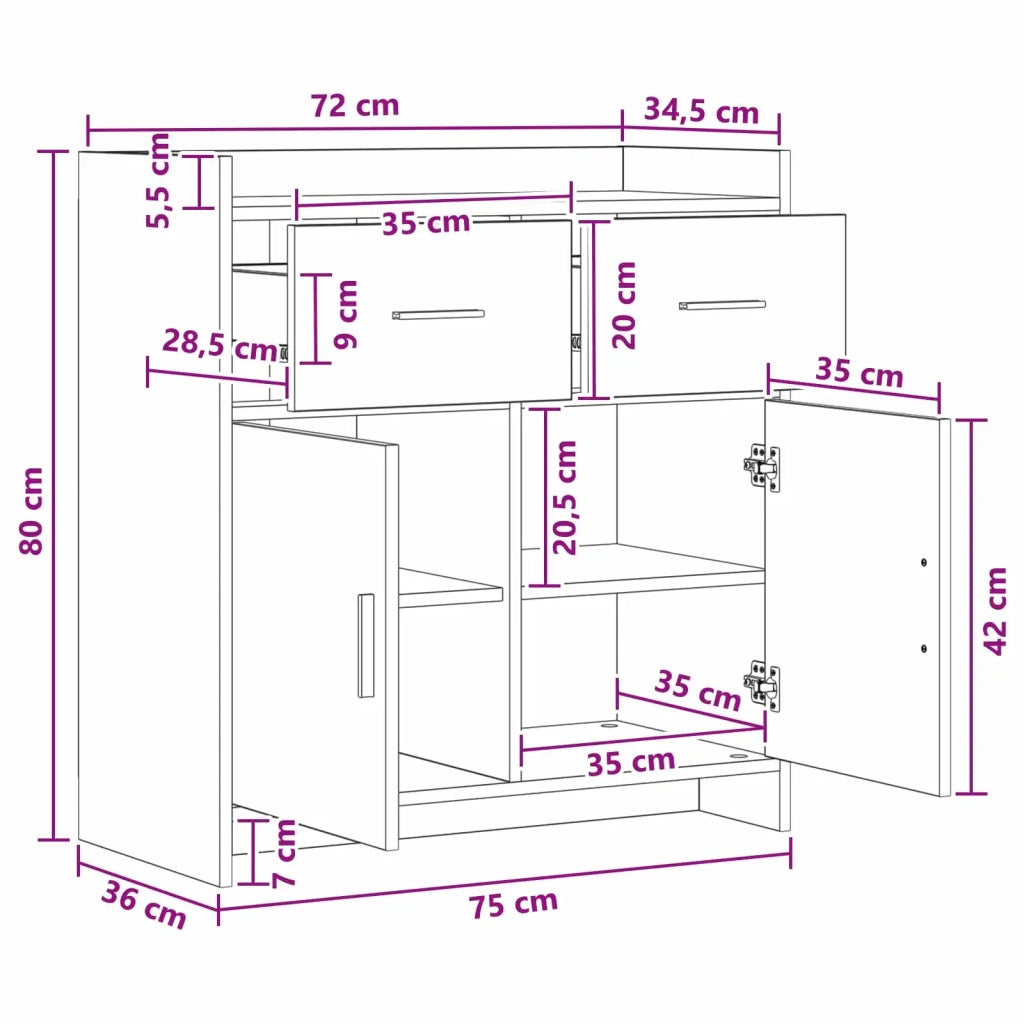 Credenza Rovere Fumo 75 x 36 x 80 cm Legno ingegnerizzato 8011119