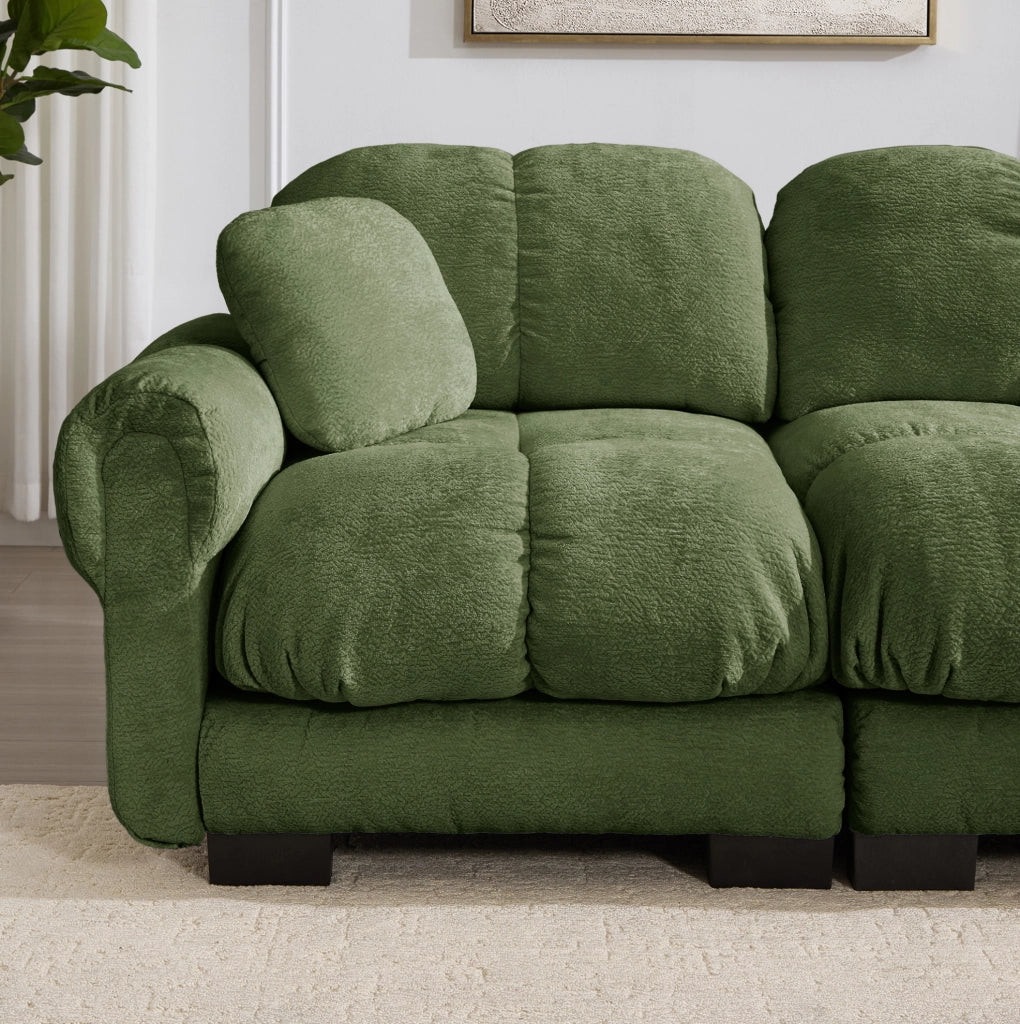 Divano modulare componibile in ciniglia; 190x149x90 cm; verde