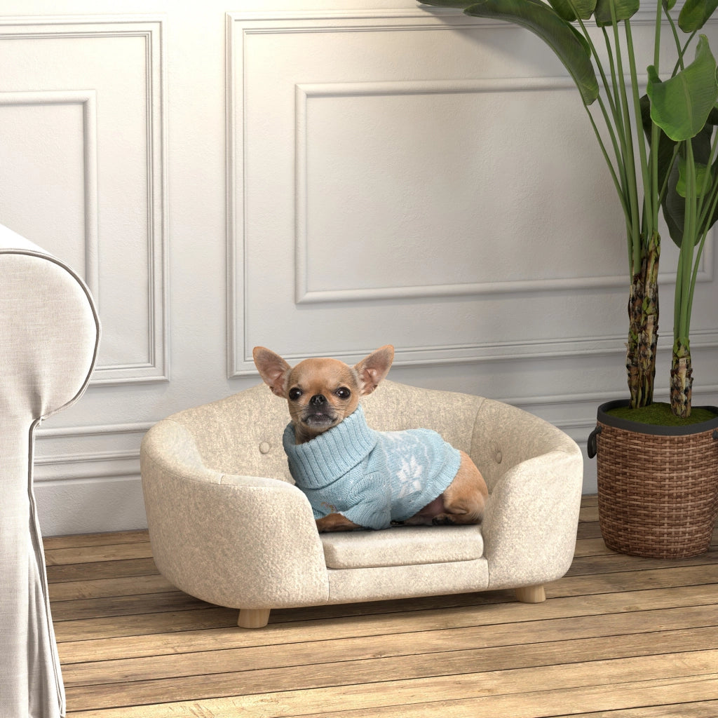 Cuccia per cani con cuscino rimovibile e lavabile struttura in legno schienale alto crema 70 × 47 × 30 cm