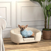 Cuccia per cani con cuscino rimovibile e lavabile struttura in legno schienale alto crema 70 × 47 × 30 cm