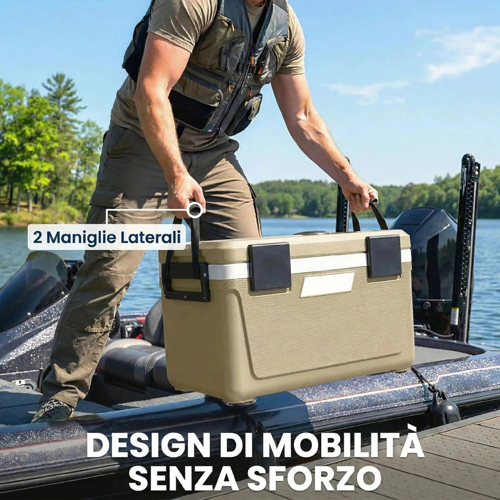 Box Frigo Portatile 66,6x38,5x40 cm Capacità 42,6L Isolato con Maniglia in HDPE e Schiuma PU Cachi