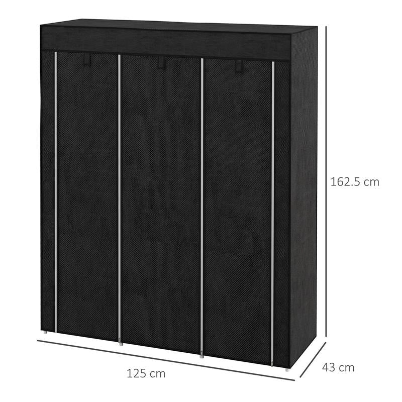 GUARDAROBA IN TESSUTO ARMADIO SALVASPAZIO 8 RIPIANI 125X43X162.5CM NERO