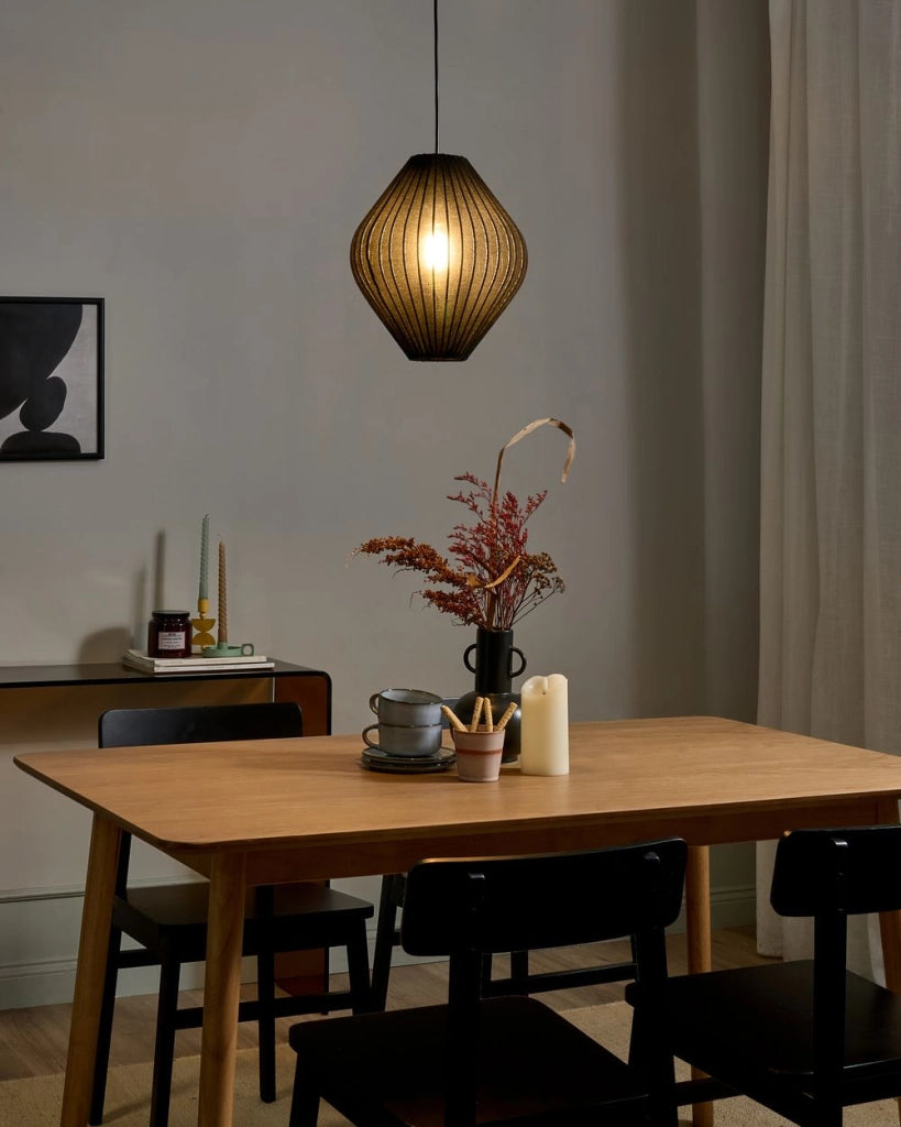 Lampada a sospensione con paralume in tessuto nero Design moderno Lampada da soggiorno