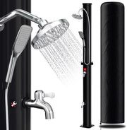 Doccia solare 35L nera con palo - Con fodero, chiusura dell'effluente e doccia manuale per giardino e piscina