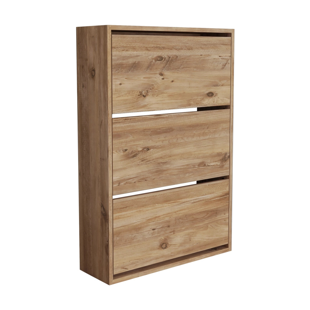 Scarpiera Salvaspazio Slim con 3 Contenitori Ribaltabili Portascarpe Stretto da Ingresso Capienza 18 Paia 110 x 73,5 x 24 cm - Effetto Rovere [en.casa]