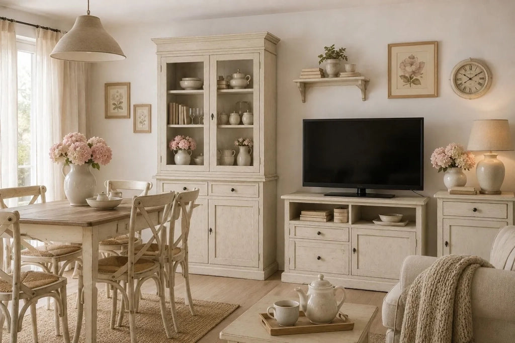 Cristalliera 2 porte legno shabby bianco invecchiato 105x42x206 - Mobili 2G