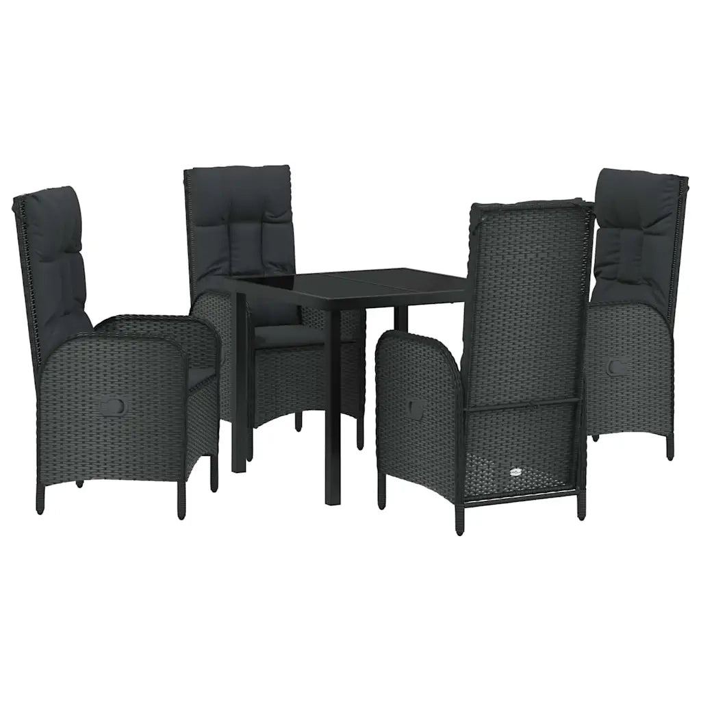 Set da Pranzo per Giardino con cuscino 5 pcs Nero polyrattan 3380114