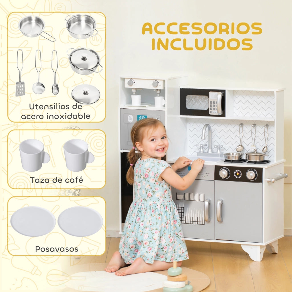 Cucina Giocattolo in Legno con Sonoro ¨C zephmum ¨C Bianco 60x30x80 cm