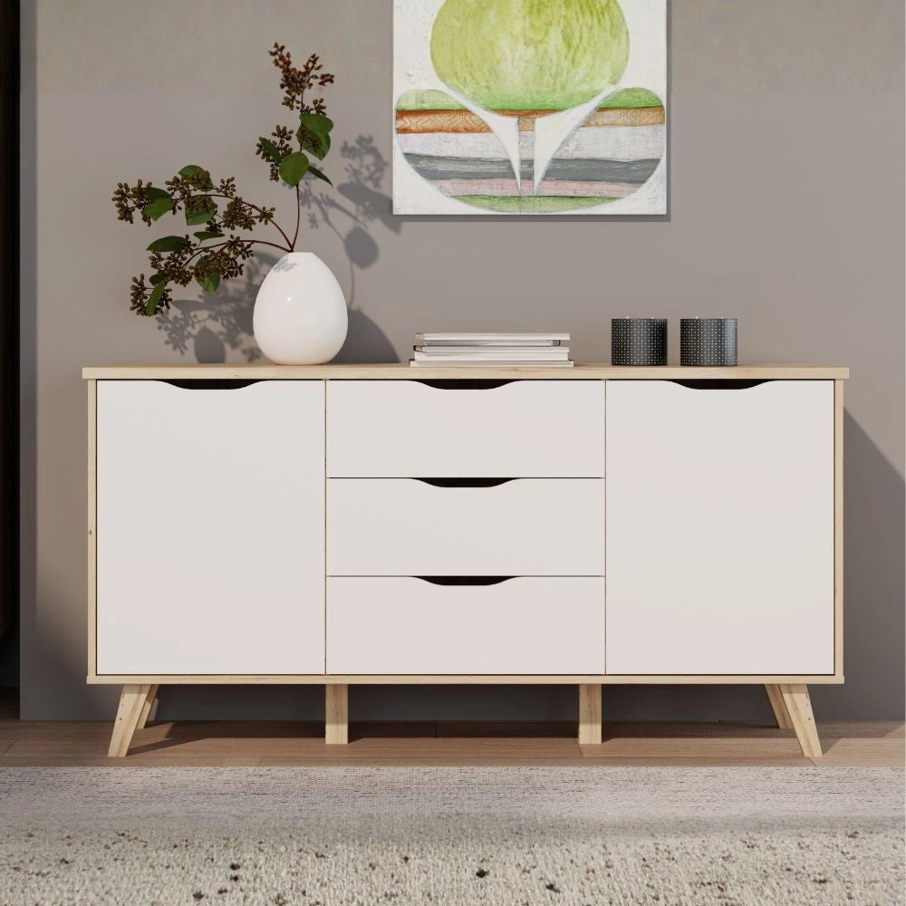 Madia Axis 2 Ante e 3 Cassetti Rovere e Bianco 149 cm – Design Moderno e Funzionalità Quotidiana